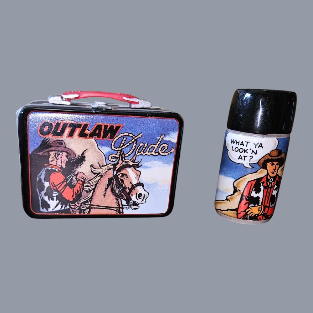 Vandor Outlaw Dude Cowboy Western Lunchbox Thermos Salt Pepper Shakers 2001